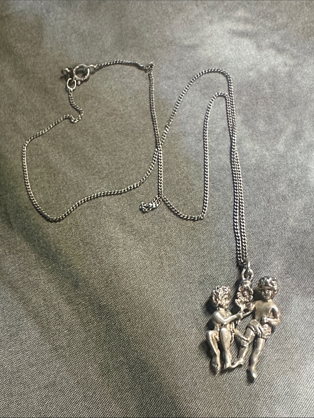 Sterling Silver 18” chain mom & son Pendant Necklace - Silver